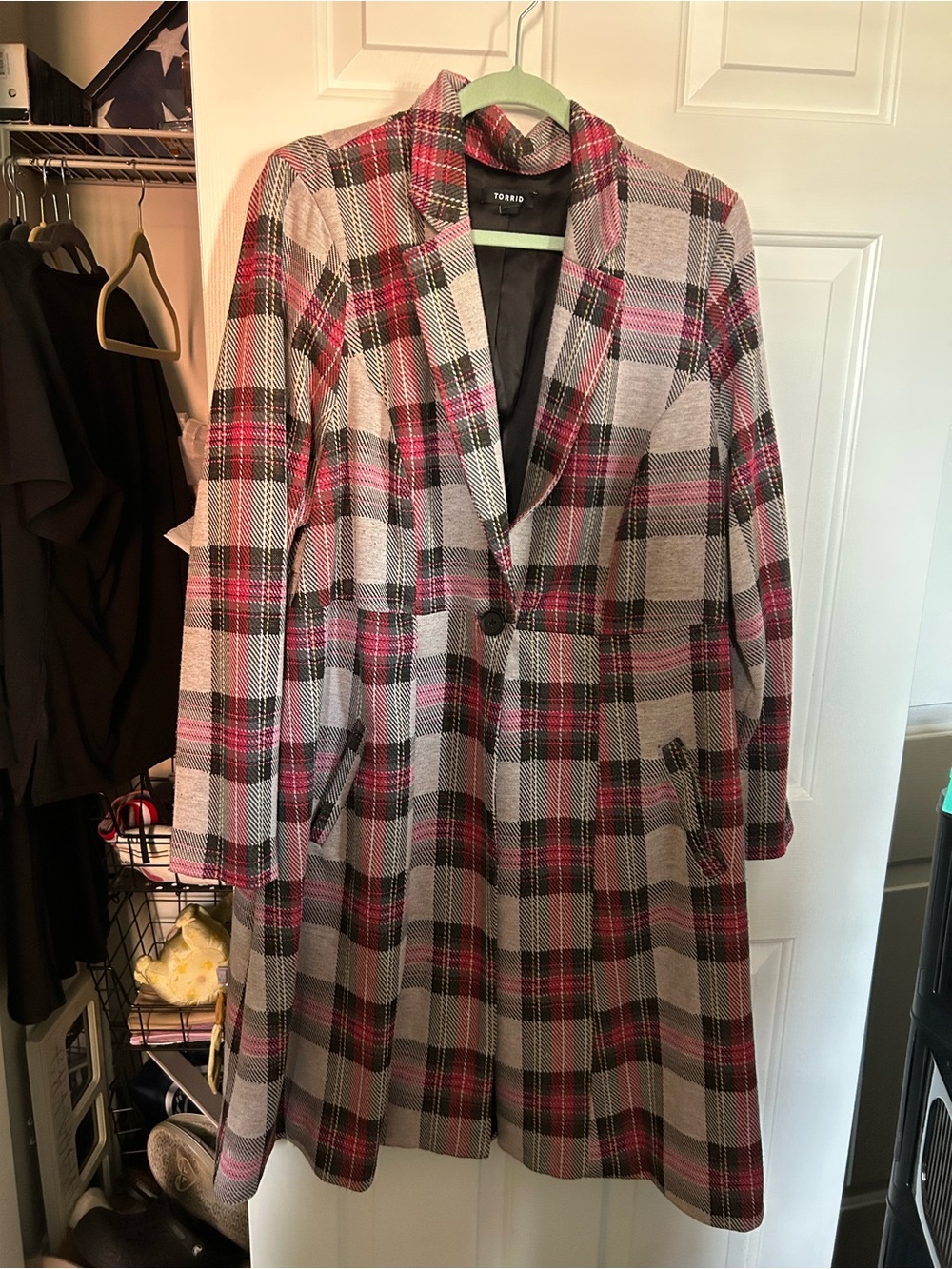 torrid Pink Plaid Single-Button Trench Coat